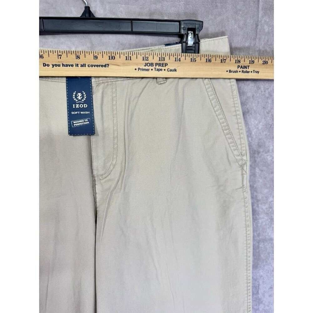 IZOD Pants Mens 34x30 Beige Khaki Soft Wash Perfection Cargo 100% Cotton NEW - Picture 8 of 9